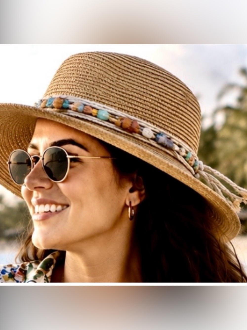 Capelli Straw Sun Hat Beaded Boho Western Coastal Cowgirl Beach Resort